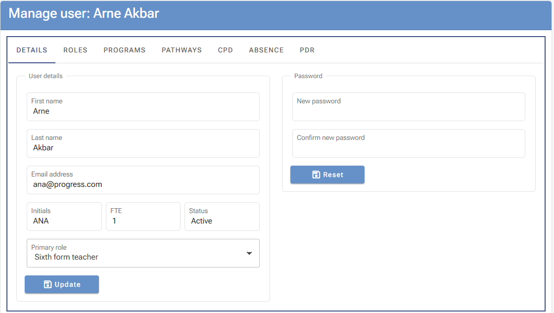 User management screenshot